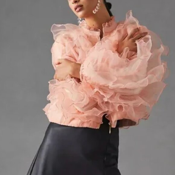 Anthropologie Eva Franco Ruffle Organza Bomber Jacket - Picture 1 of 13